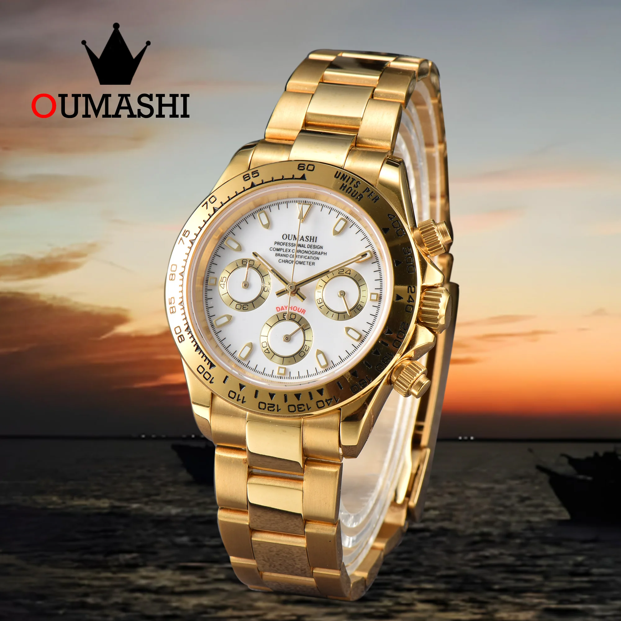 

DTN series watch OMUASHI Business Gold series watch Panda dial watch Sapphire glass luminous waterproof VK63 chronograph