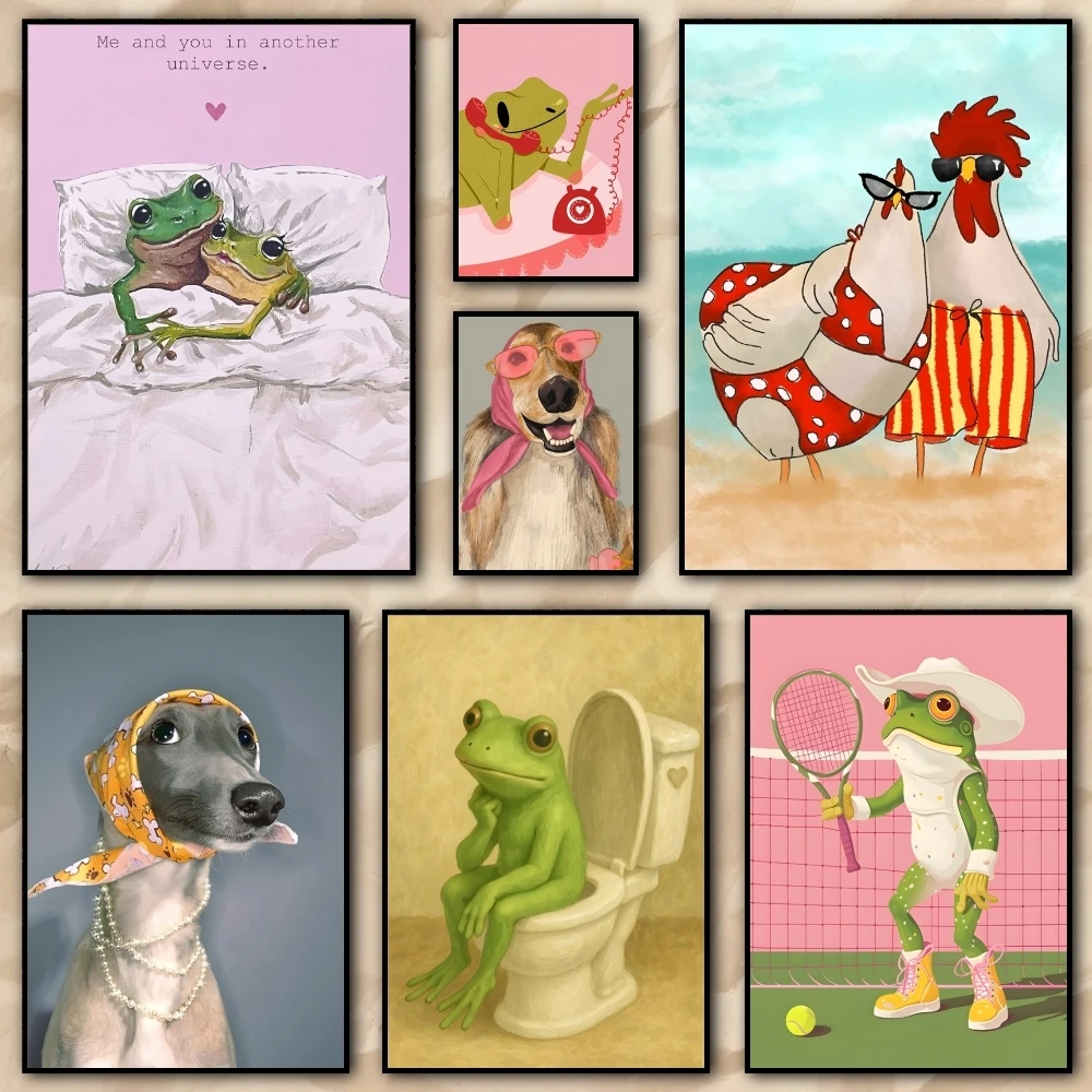 frog couple interesting INS Painting Calligraphy pictures Room bedroom interior wall decoration Canvas Poster art mural