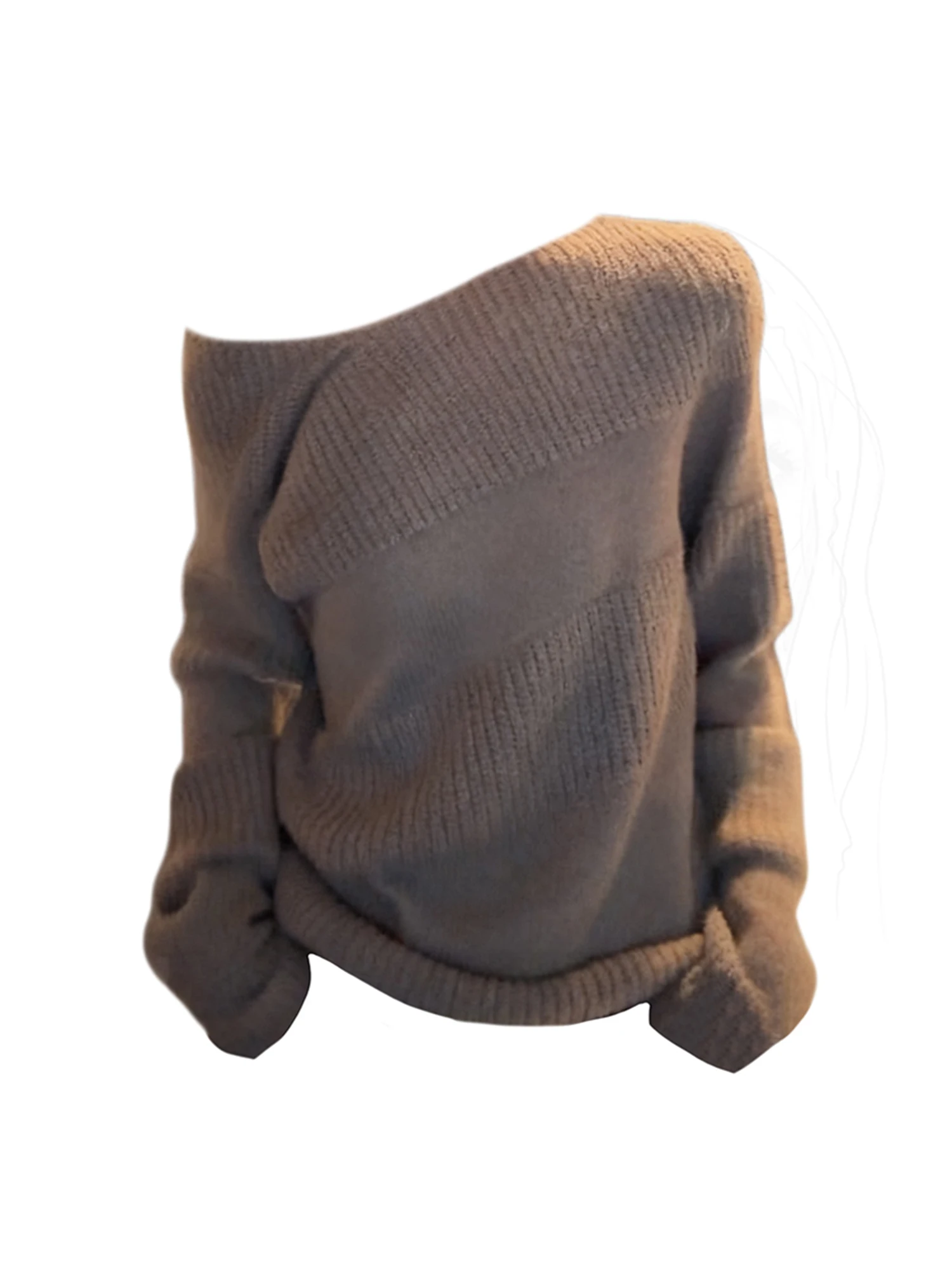 

Women's Khaki Pullover Sweater Y2k Vintage 2000s Off Shoulder Jumper Knit Long Sleeves Oversize Cashmere Sweater Autumn Winter