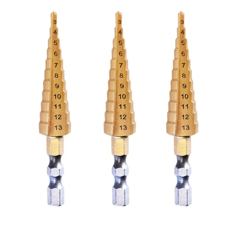 

3-13mm HSS Straight Hex Shank Groove Step Drill Bit Set Titanium Coated Wood Metal Hole Cutter Core Drill Bit Set