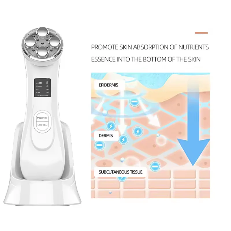 Hot Koop 7-Kleur 5 in 1 Gezichtshuidverstrakking Schoonheid Apparaat Handheld Anti-Aging Huidverzorging Tool EMS + RF + LED voor Huidverjonging