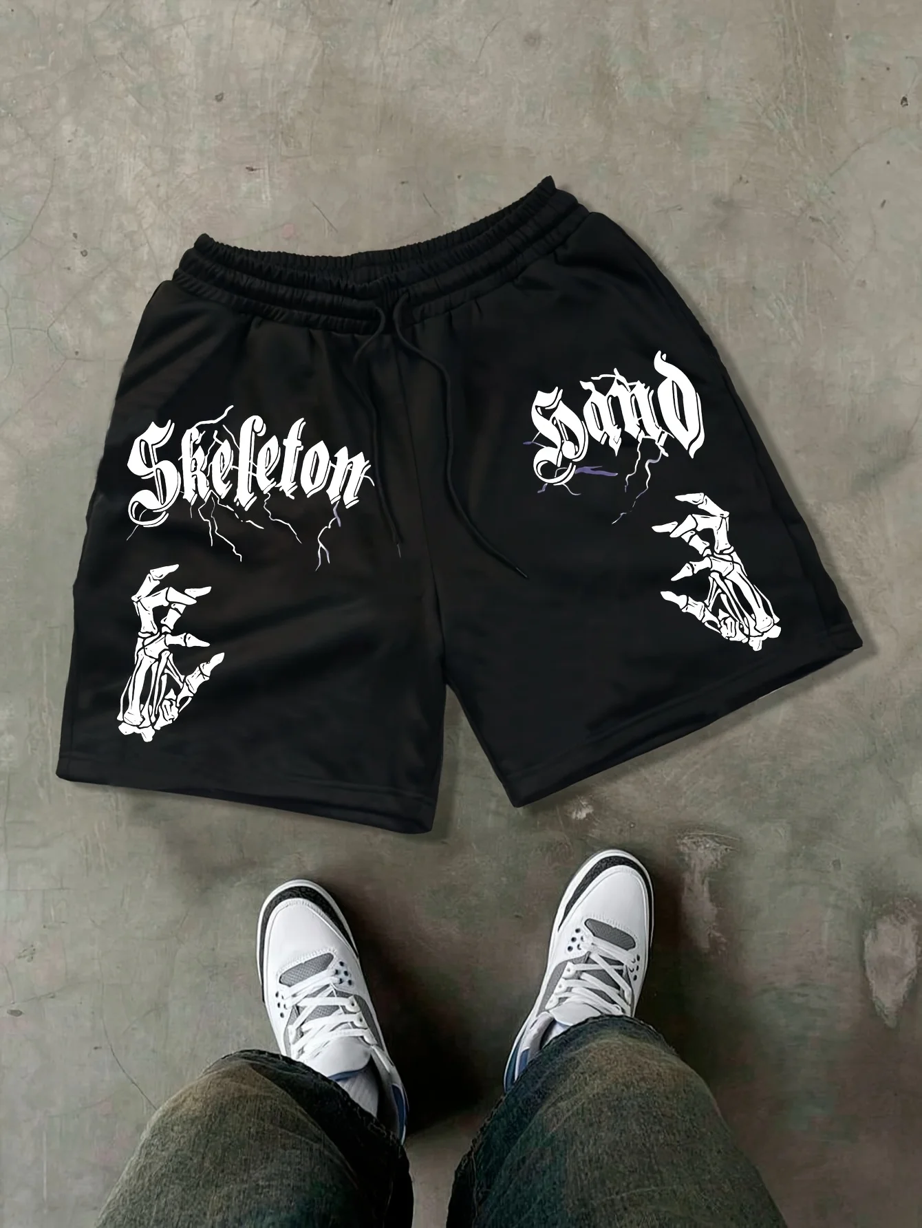 

Мужские черные спортивные шорты в готическом стиле со скелетом, свободные повседневные брюки для спортзала, баскетбольной одежды, легкий дышащий шор
