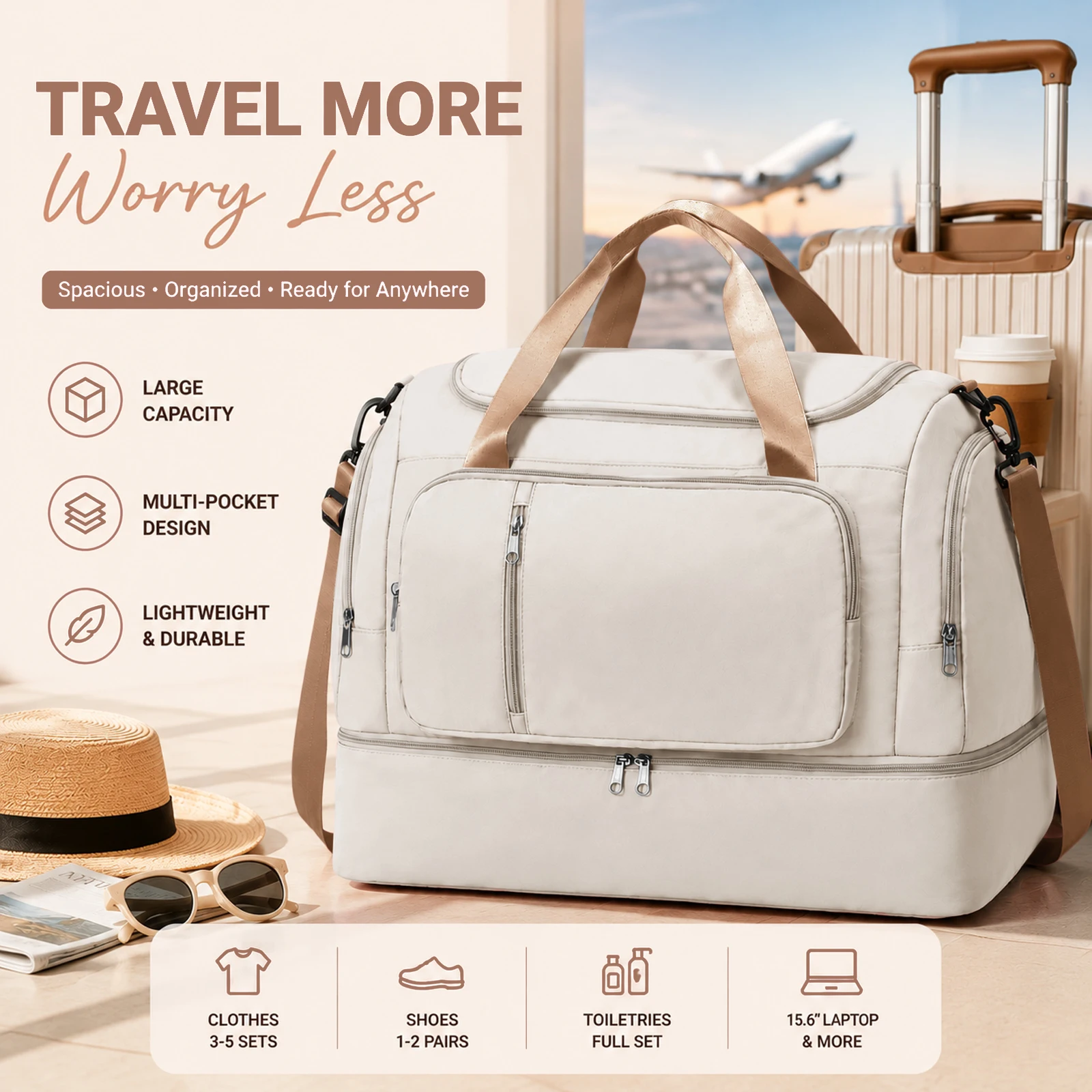 Personal Item Travel Bags for Women Camping Essentials Weekender Bags for Women， Carry-on Bag Luxury Travel Totes and Duffels