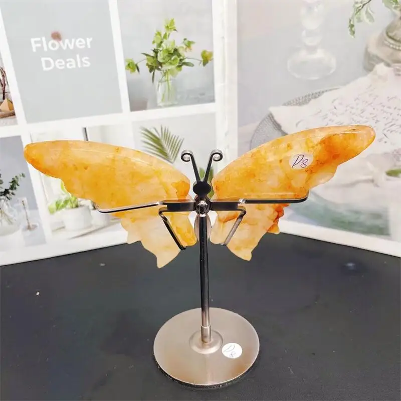 Natural Yellow Fire Quartz Hematoid Butterfly Wing Rock Crystals And Stones Healing Home Decoration Accessories Room Decor 1pair