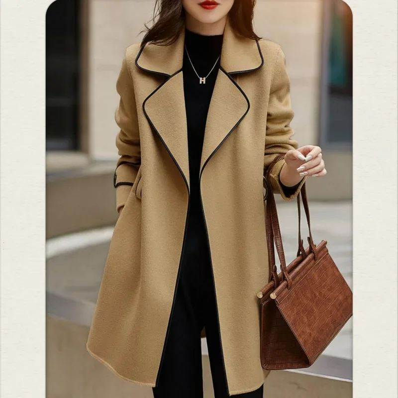 Warm Handmade Woolen Coat Autumn Winter New Style Women's Fashion Loose Silhouette Medium Length Jac