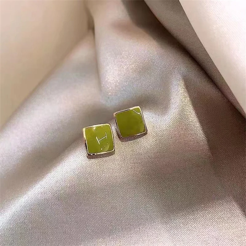 Korean Fashion Glazed Green Fresh Small Stud Earrings For Women Vintage Dripping Oil Geometric Enamel Earring Party Jewelry Gift