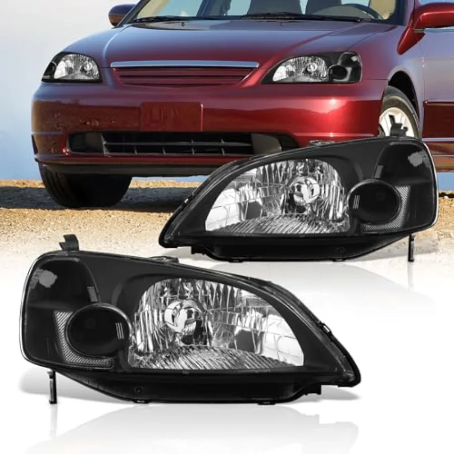 

JDM Front Headlights Lamp Assembly Bumper Driving Signal Pair LH+RH Compatible Replacement for Civic 2Door Coupe 4Door Sedan DX