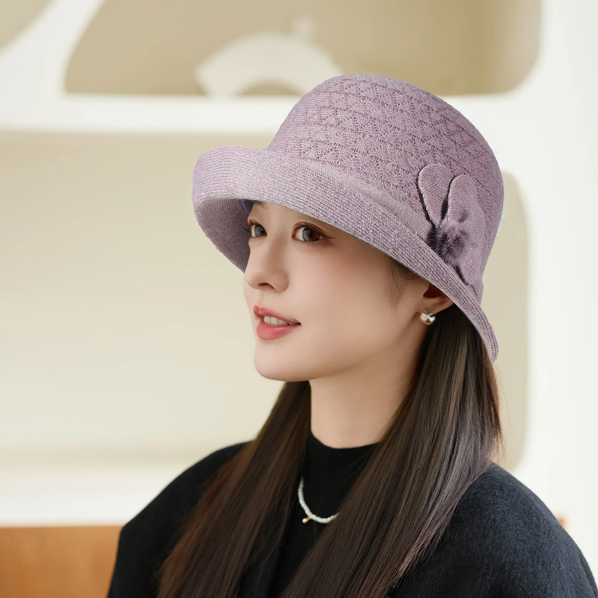 

Middle Age Women Bucket Hats Winter Warm Wool Buckets Cap Female Elegant Casual Wear Hats New Design