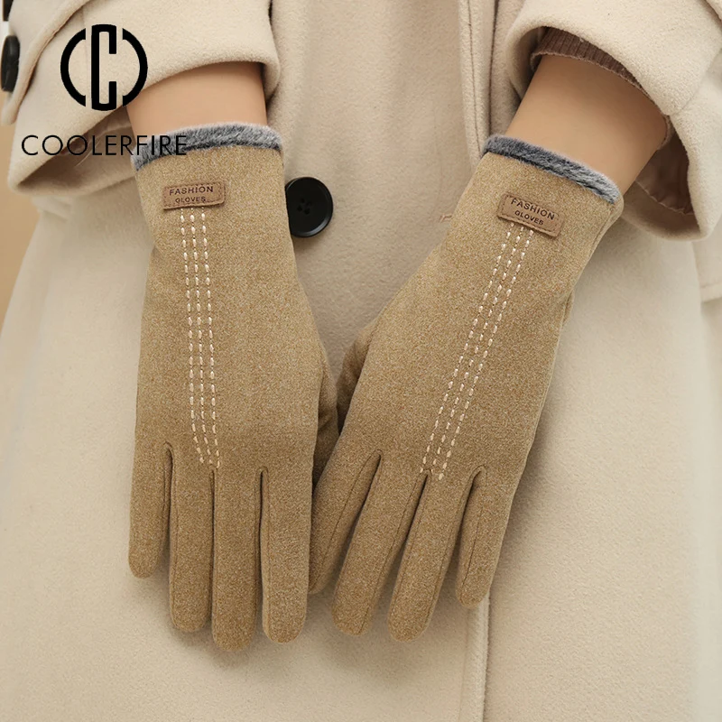 Winter Women\'s Gloves Vintage Windproof Touch Screen Keep Warm Velvet Gloves for Women Plush Riding Driving Solid Color ST2207