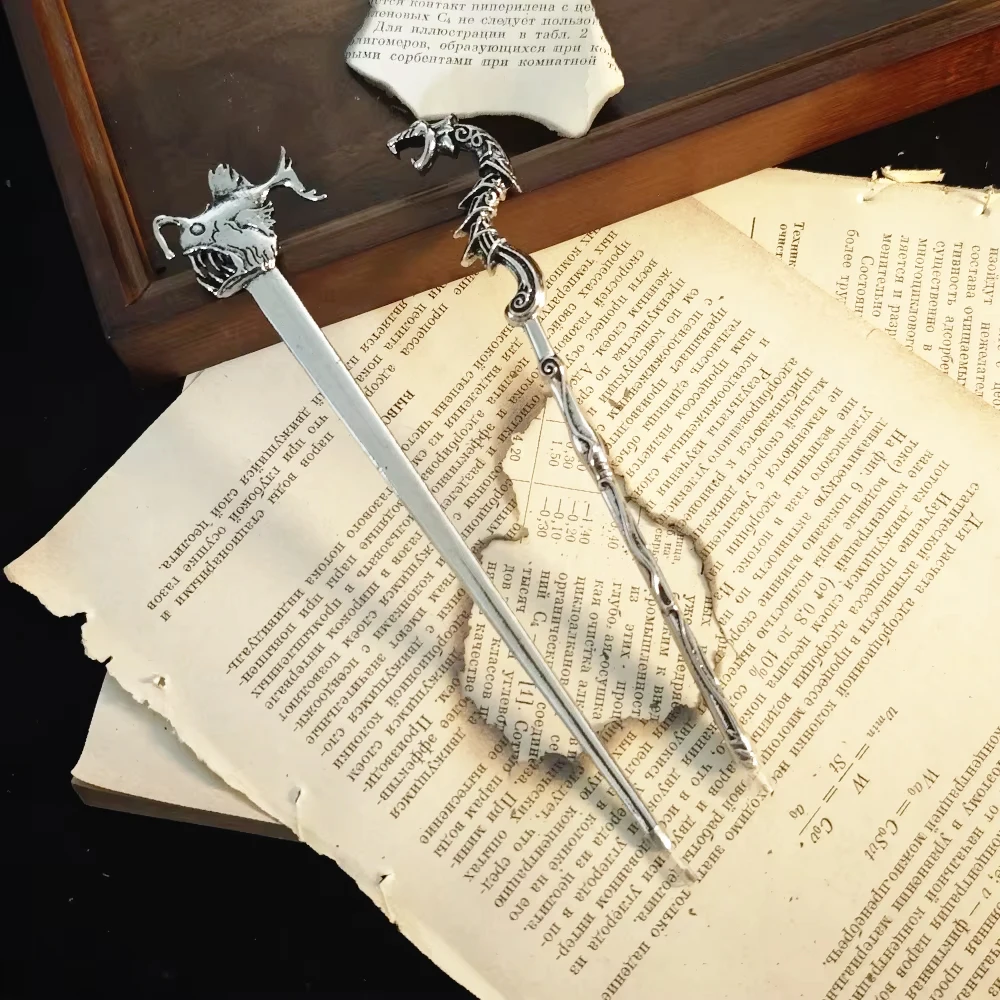 Novel Antique Silver Dragon Shape Hair Stick Gothic Myth Beast Hairpin Retro Fantasy Witch Party Hairstyle Hairpin for Ladies