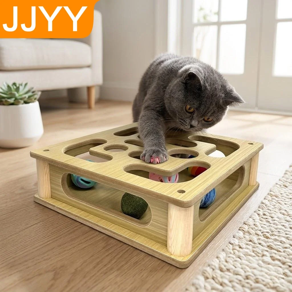 

Интерактивная игрушка-коробка для кошек с полыми элементами, износостойкая когтеточка, мячики с мятой, мячики с колокольчиками, резиновые мячики внутри для кошек, для дома