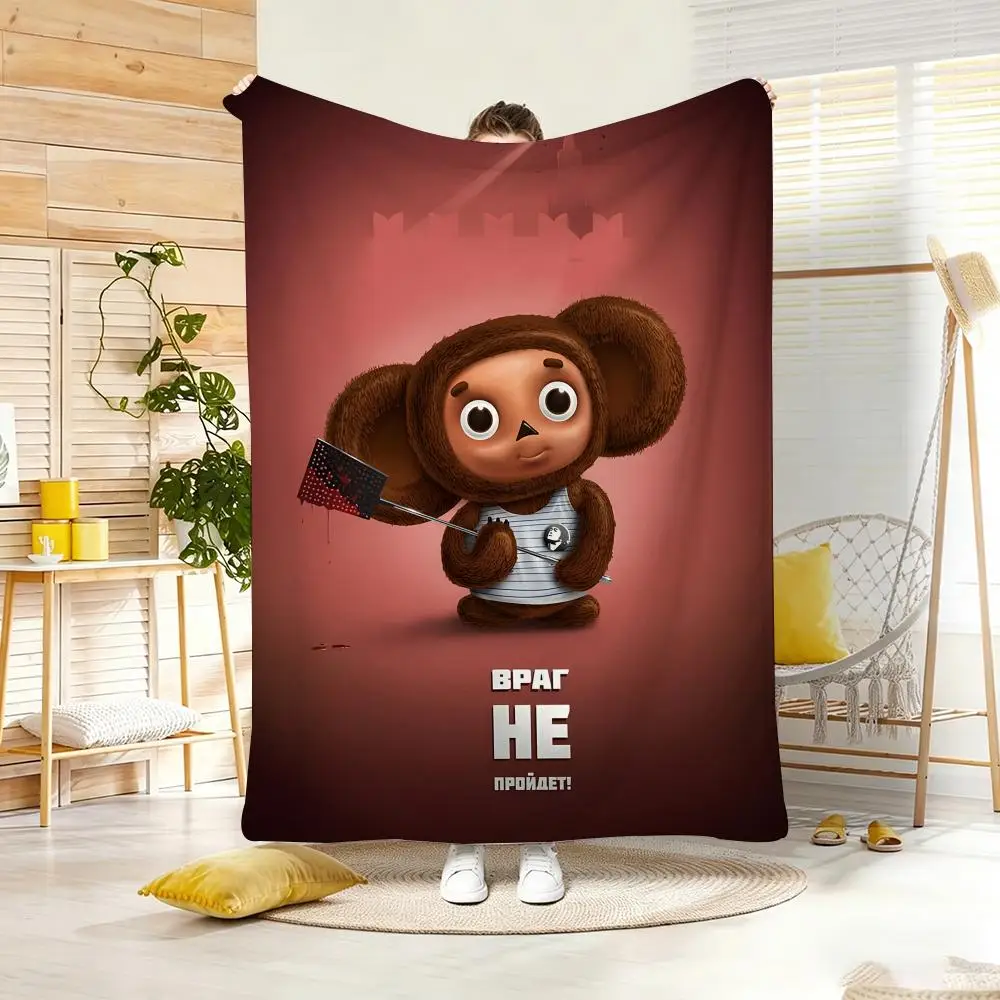 Retro Cartoon C-Cheburashkas Throw Lightweight  Flannel Blanket Soft Skin-friendly for Summer Cooling