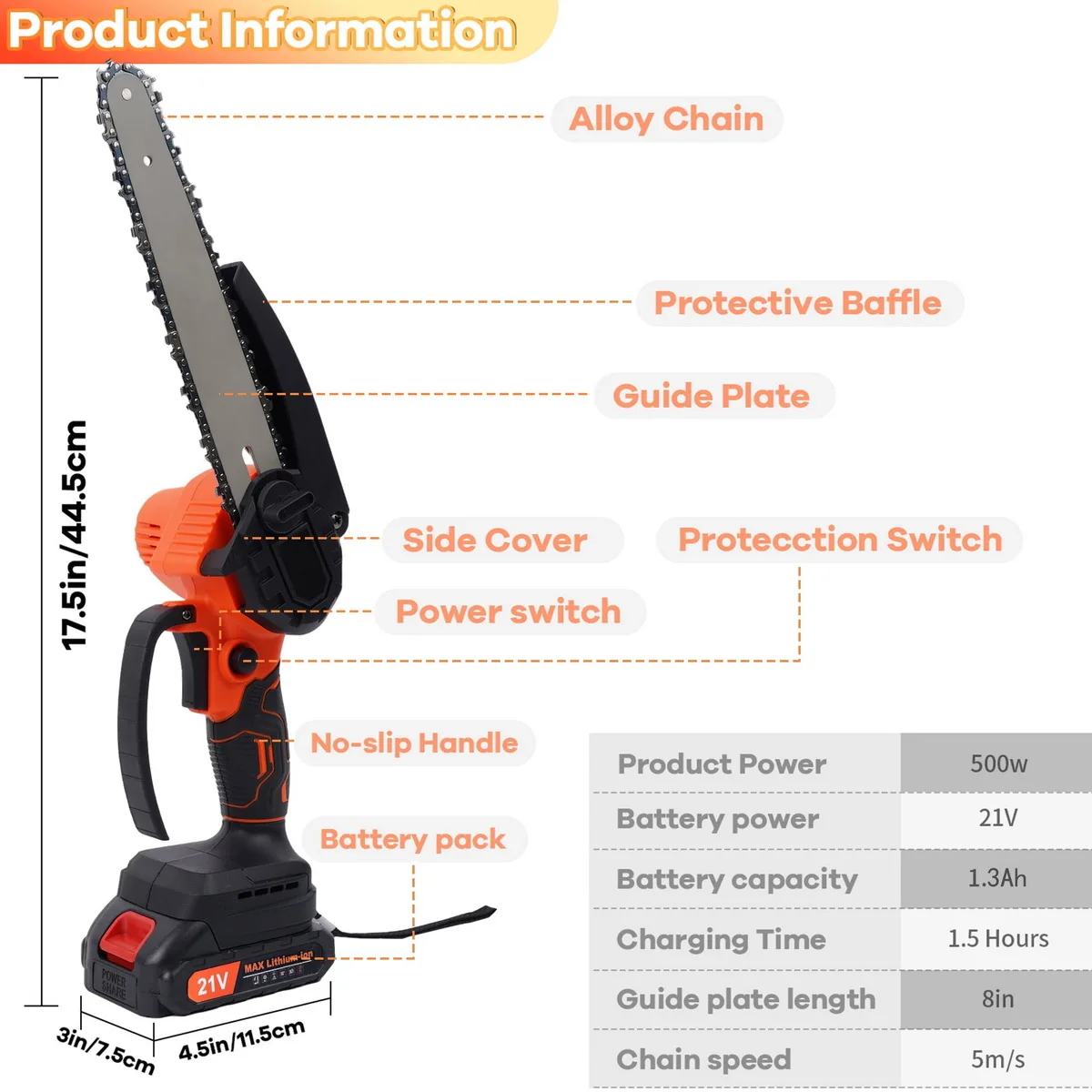 منشار كهربائي صغير 8 بوصة محمول بيد واحدة لقطع الخشب وتقليم فرع الأشجار