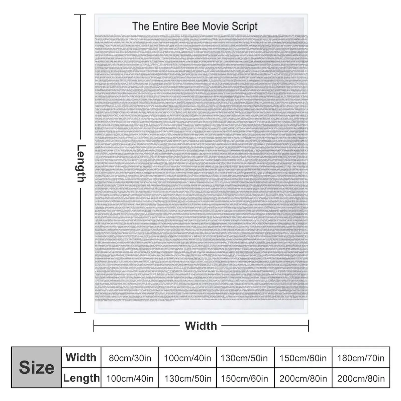 The Entire Bee Movie Script Throw Blanket couch cozy soft plush fuzzy picnic outdoor blanket