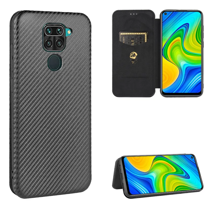 

Carbon Fibre Flip Cover Leather Wallet Book Case For Redmi Note 9/10X Case Magnetic Coque Shockproof Phone Protective Funda