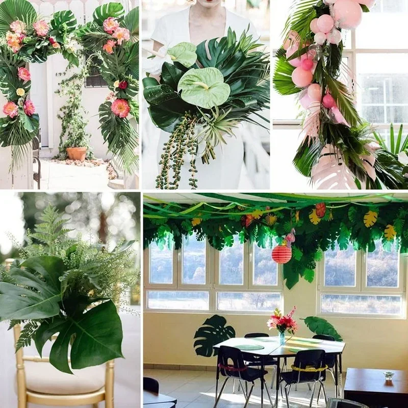 Summer Tropical Artificial Palm Leaves for Wedding Hawaiian Luau Jungle Birthday Party Home Decoration Fake Plant Turtle Leaf