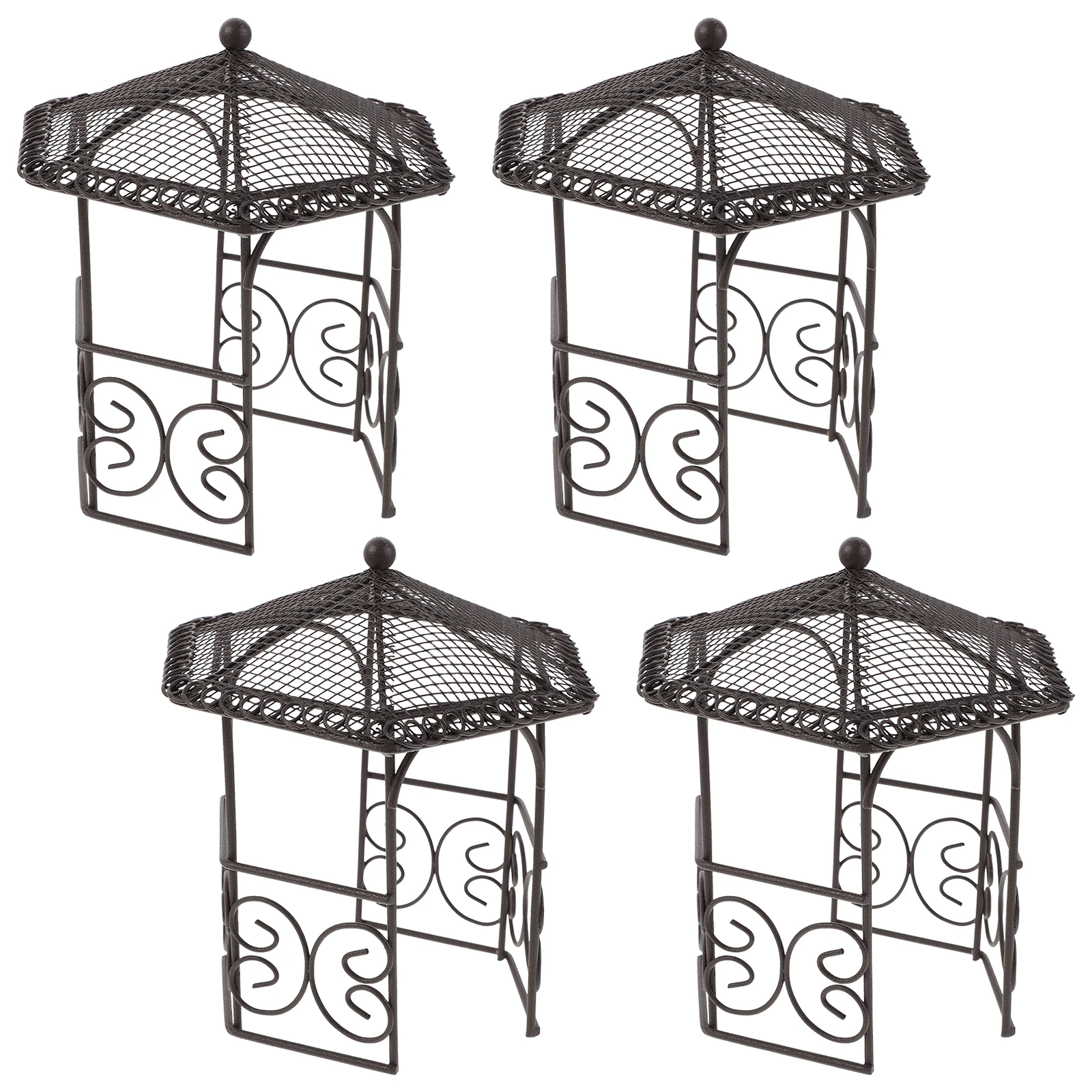 

4 Pcs Mini Wrought Iron Pavilion Fairy Garden Decoration Dollhouse Accessories Ornaments Miniature Furniture Model
