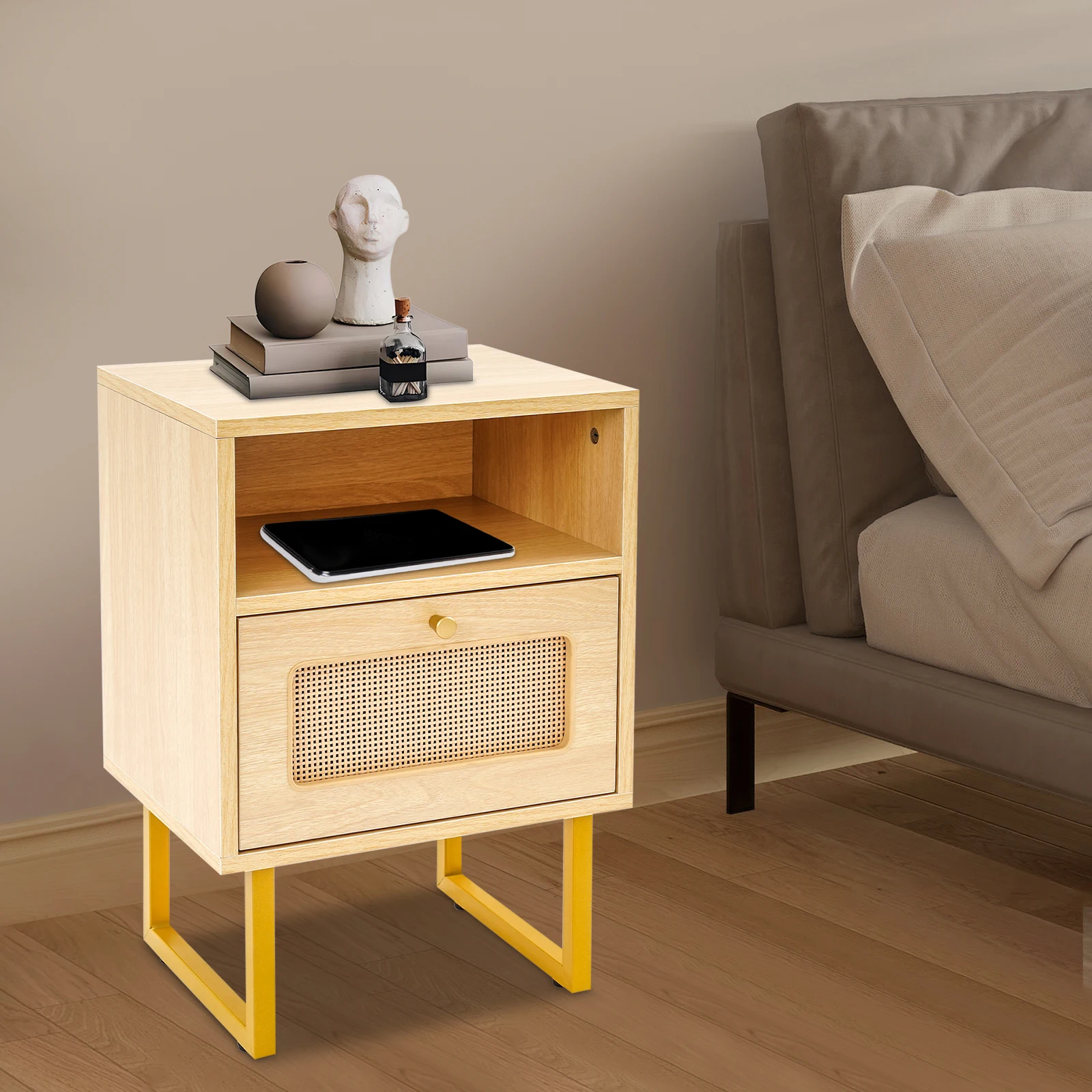 Kompakter Nachttisch, 3-stöckiger Nachttisch mit Schublade, Aufbewahrungsschrank für Schlafzimmer, Aufbewahrungsschublade – Detail 1