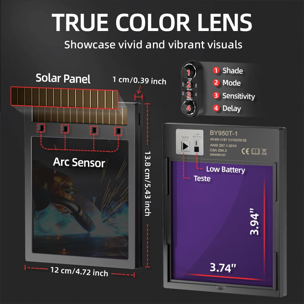 ANDELI Capacete de soldagem com escurecimento automático 3,94 "X 3,74" Visão grande True Color 4 Sensors Máscara de soldagem para máquina de soldador MIG MAG MMA