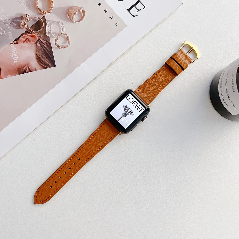 Leather Strap for Apple Watch Band 49mm 45mm 41mm Rose Gold Bangle Buckle Wristband for iWatch Ultra 8765432SE 44mm 40mm 42 38mm