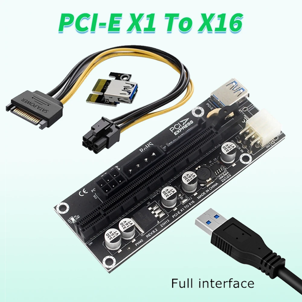 

PCI-E Riser Card PCI Express X1 To X16 Graphics Card Expansion Adapter Card SATA 6Pin Power PCIe 1x 16x for Mining Bitcoin Miner