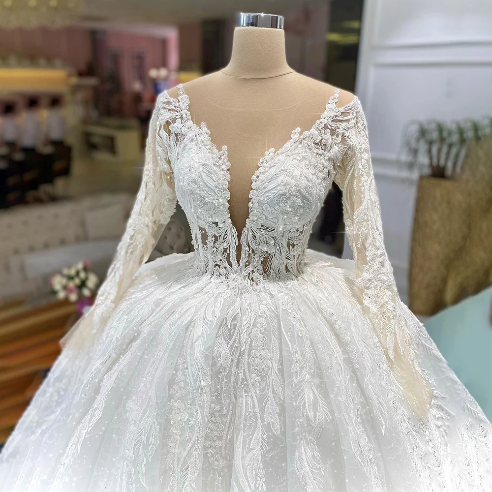 Ball Gown Wedding Dresses 2024 for Bride Luxury Puffy Glittle Beaded Appliques Lace Bridal Gowns Vestidos De Noiva Customized