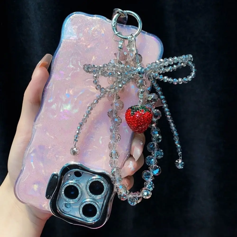 

Light Luxury Crystal Phone Chain Strawberry Knot Rope Keychain Rhinestone Beaded Bead Bow Pendant Bag Phone Accessory