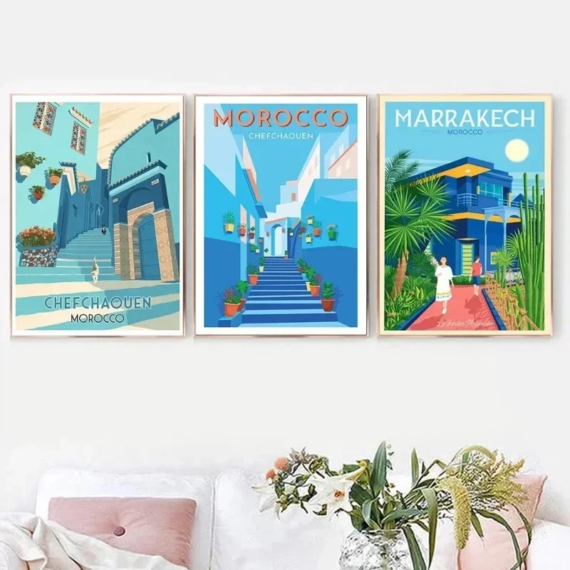 الشارع الفني المغرب Marrakech السفر الملصقات الحد الأدنى طباعة حائط لوح رسم الفن لغرفة المعيشة ديكور المنزل الحديث