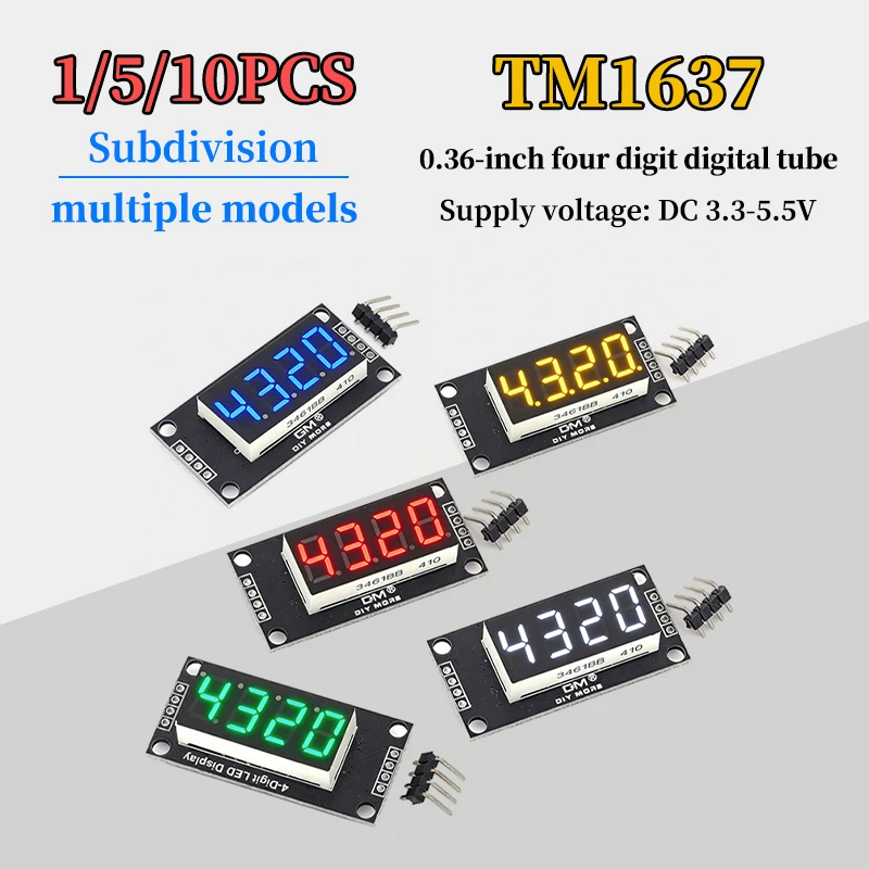 0.36 Inch 4 Digit Digital Tube TM1637 Module Dimmable 4 Bit LED Display Black Board Red Green Yellow Blue White