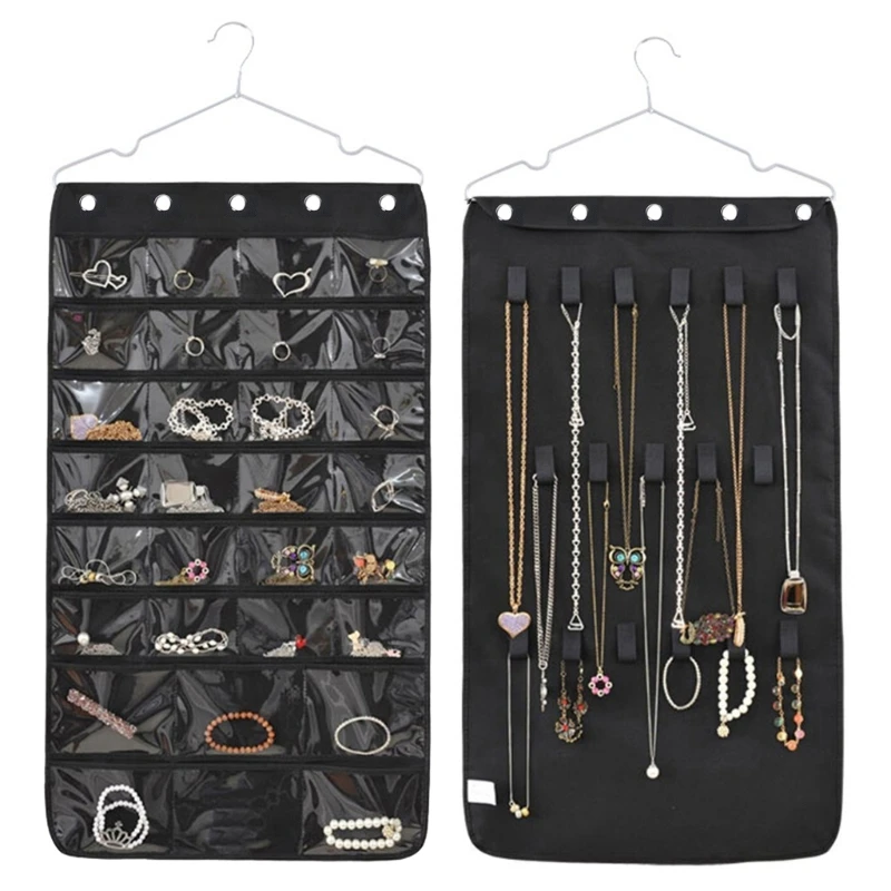 Double Sided Jewelry Holder Bag Wardrobe Jewelry Storage Spaces Saving HXBA