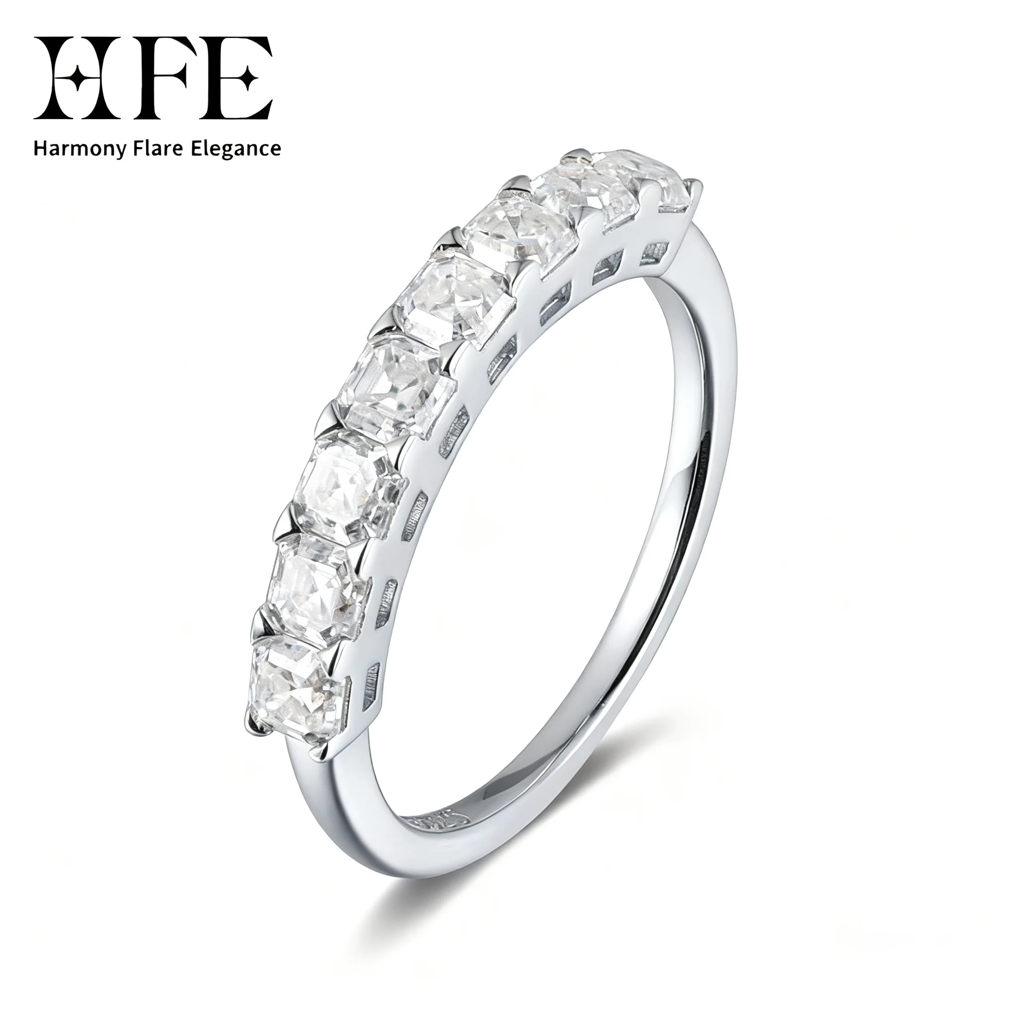 

HFE D VVS1 Full Moissanite Ring 925 Pure Silver Plated Platinum Diamond Stackable Diamond Women's Wedding Ring High Jewelry