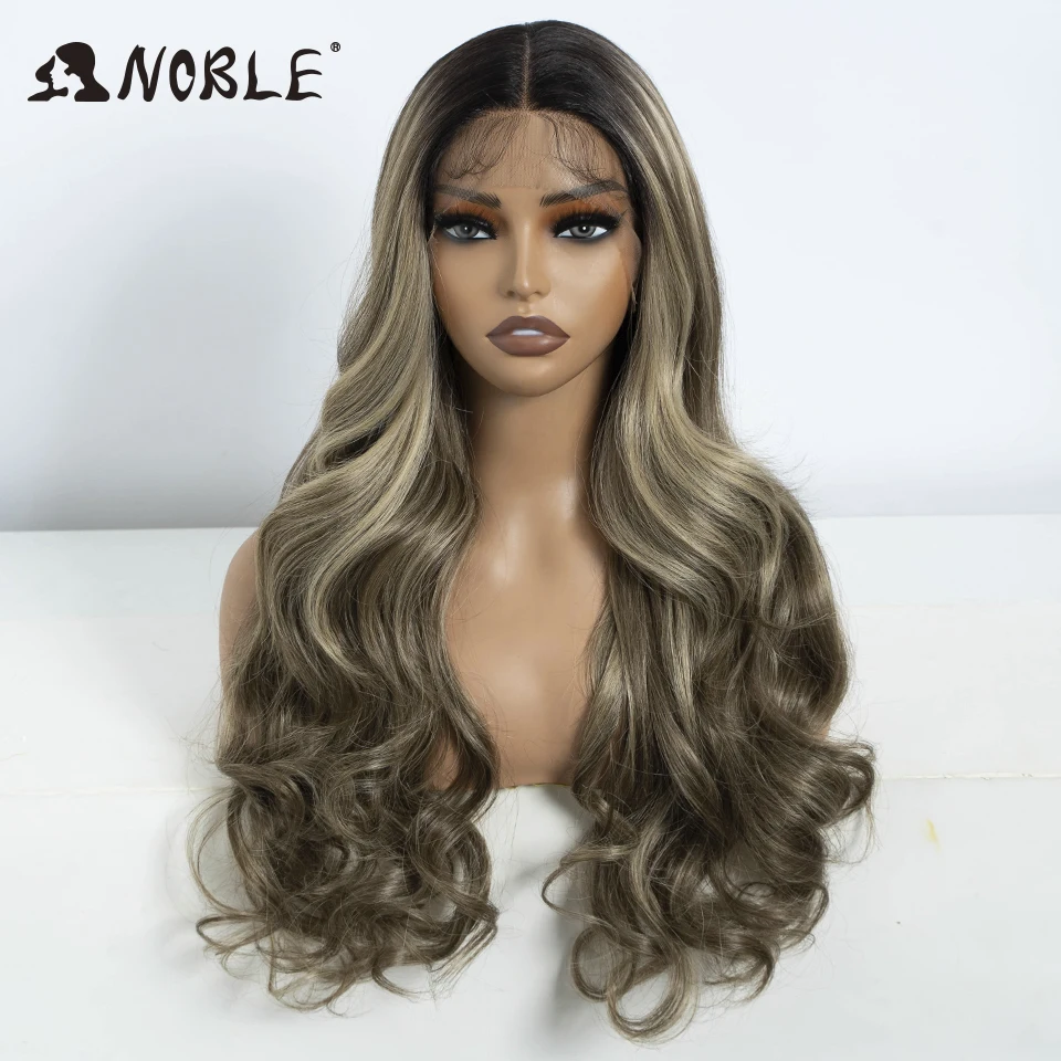 Noble Synthetic Lace Wig Long Deep Wavy Ombre Blonde Ginger Lace Wigs For Women Heat Resistant Cosplay Synthetic Lace Front Wigs