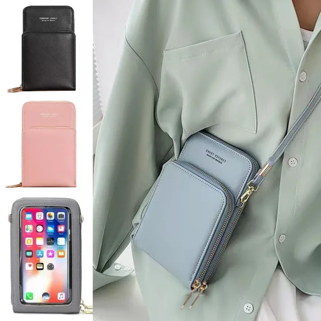 Torba na telefon komórkowy przezroczysta osłona komórki z ekranem dotykowym uniwersalny model Mini etui torby na ramię nowe damskie portfele skórzane