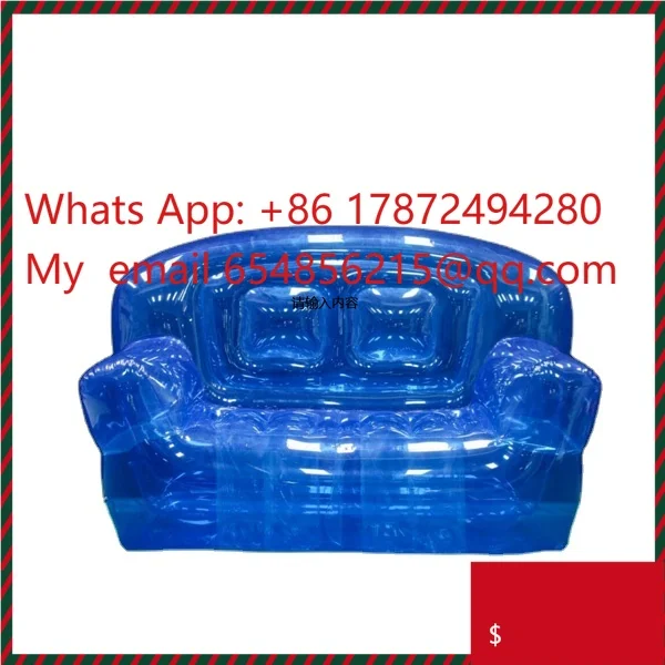 Inflatable Custom Clear Blue Sofa Model Inflatable Double Seat PVC Air Sofa Chair for Camping Living Room Bed
