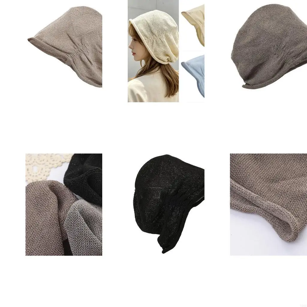 Soft Drape Cap with Open-Weave Texture, Gathered Elastic Back and Clean Daily Outfit Styling for Casual Plans Daily Y08E