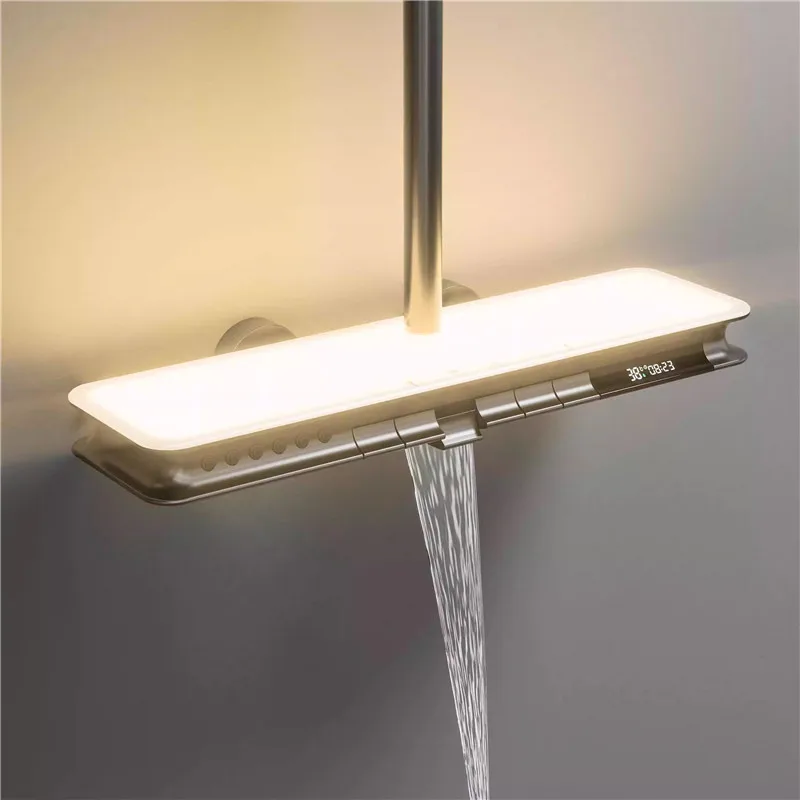 Imagem -05 - Torneiras de Banho para Banheiro Torneiras Misturadoras para Banheira Latão Quente e Frio Luz Led Exibição de Temperatura Estilo Cachoeira Cinza Arma