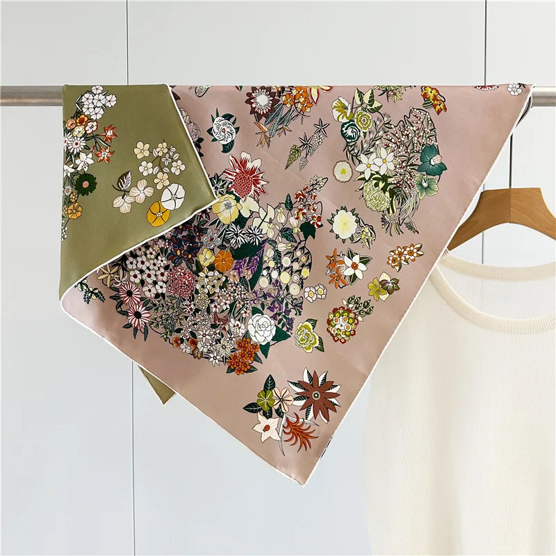 

16MM High Version Double Sided Silk Scarf Bandanas Women Rolled Edges Shawl Hair Neck Accessories Women Foulard 65cm