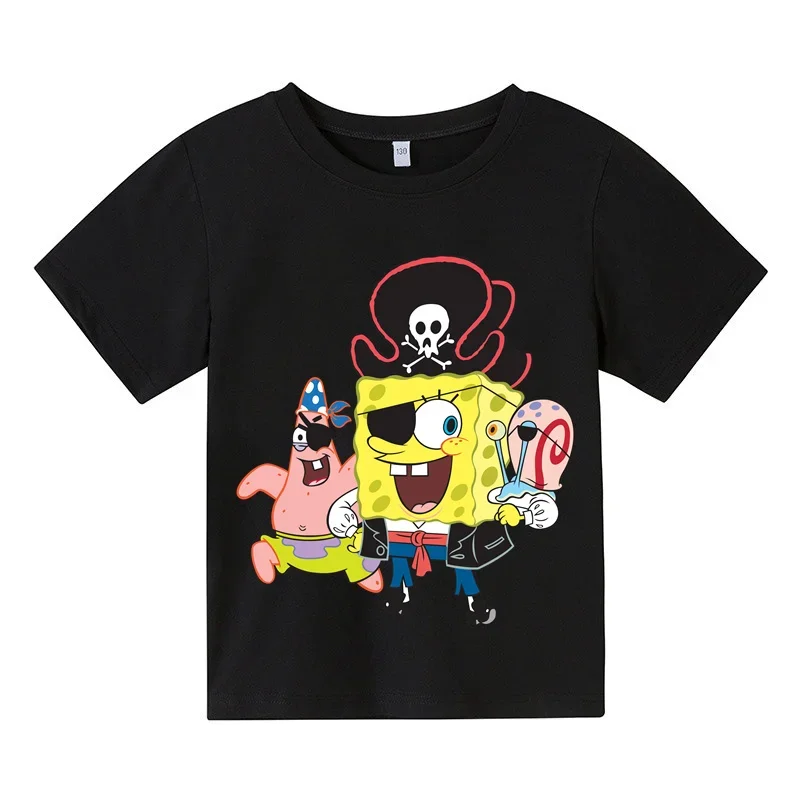 2024 Kids Fashion Summer Cotton T-shirt Cartoon SpongeBob Squarepants Kids Short sleeve Sweatshirt boys girls top