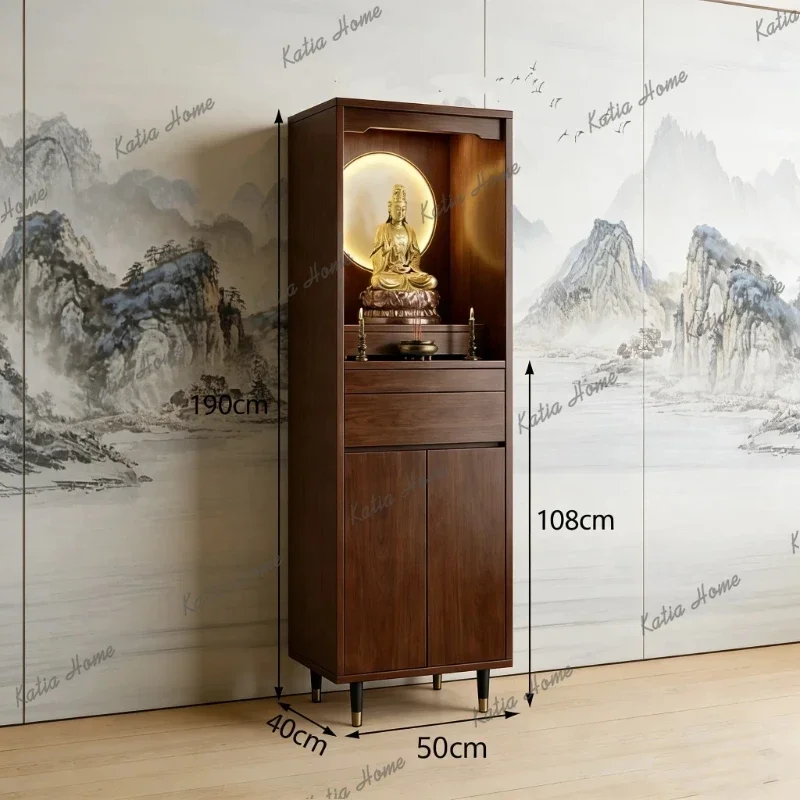 PG  Household Guanyin Bodhisattva Offering Cabinet Solid Wood God of Wealth Offering Table with Fruit Offering Pull Board