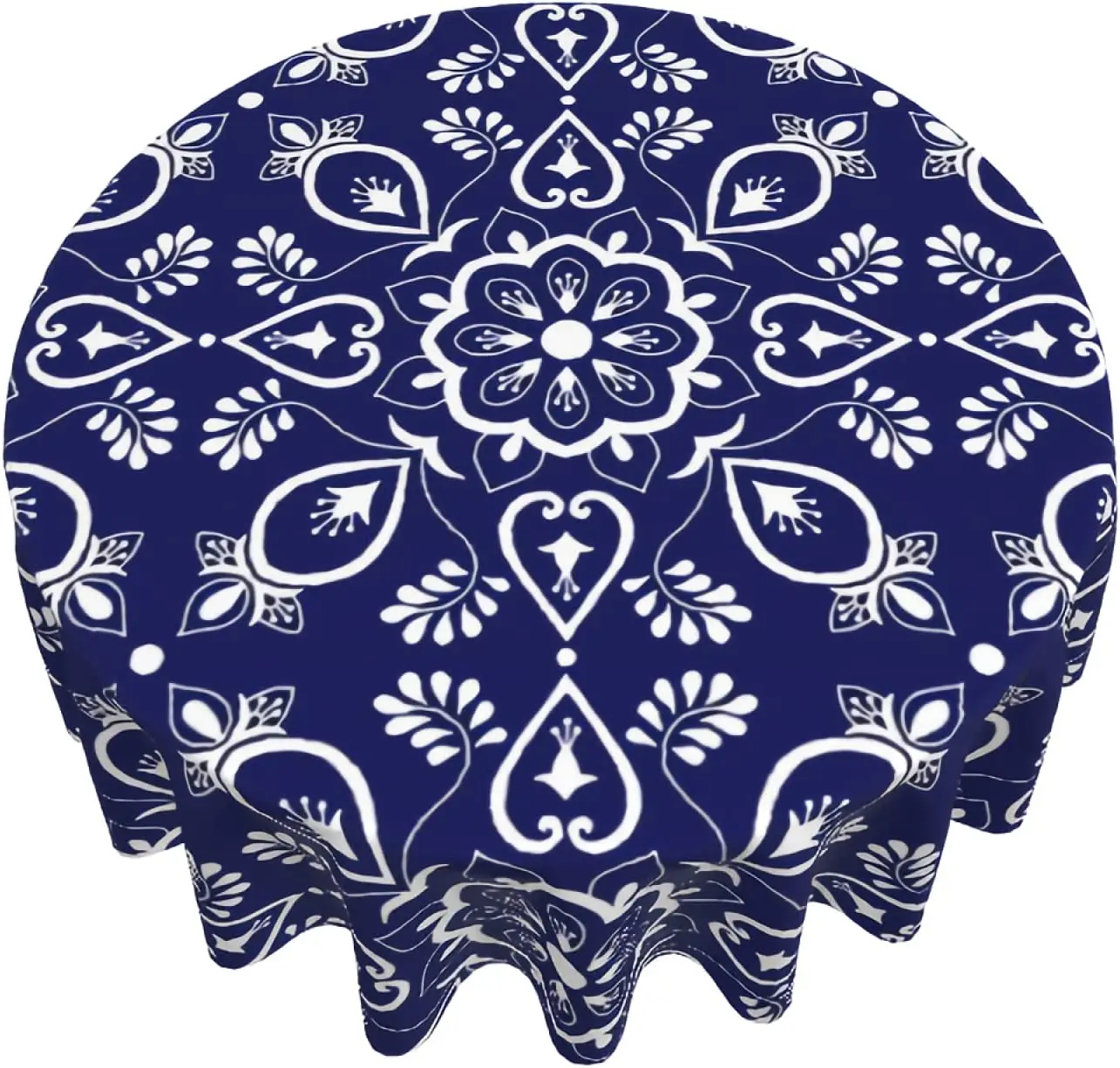 Mexican Talavera Round Tablecloth Proof Wrinkle Resistant Table Cover for Dining Room Kitchen Decoration, 60inch