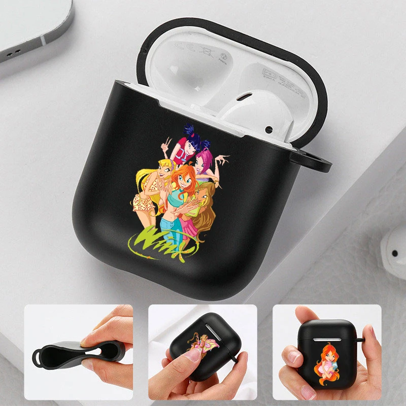 Cute Girl Winx catoon Clubs Soft silicone TPU Case For AirPods Pro 1 2 3 4 Black Silicone Wireless Bluetooth Earphone Box Cover