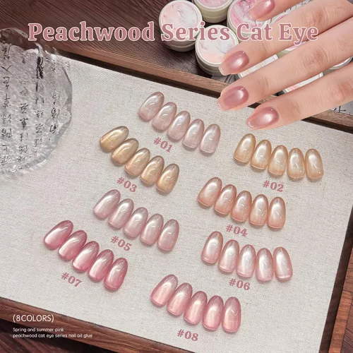 Imagen 2 del producto 1-16 Uds ZH Rosa Color tierno serie Peachwood esmalte de uñas en Gel de ojo de gato Temperam Rosa perla de vidrio desnuda suministros para decoración de uñas