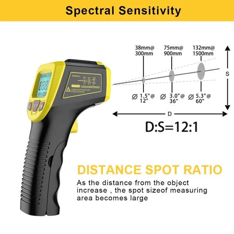 Non-Contact Pyrometer 600℃ /1112℉ High Temperature with LCD Display GM320 KXRE