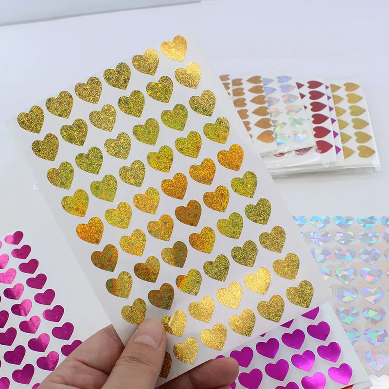 600 Stuks/10 Vellen Laser Hartjes Liefde Stickers Glitter Zelfklevende Hart Sticker Etiketten Voor Student Planner Scrapbook Valentijnsdag