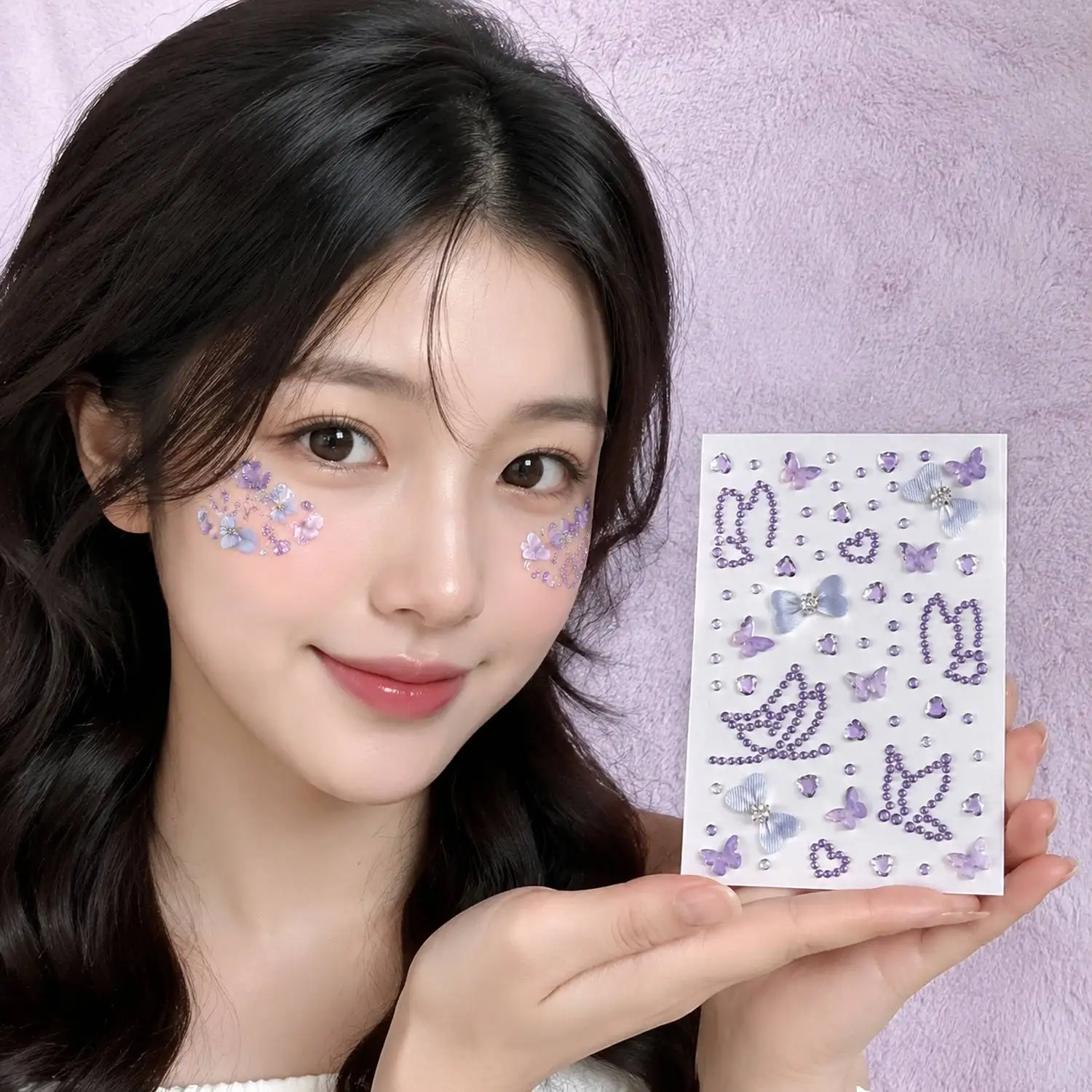 6 Piezas de Adhesivos Faciales de Diamantes de Imitación Radiantes, Calcomanías Faciales de Diamantes de Imitación con Diseño de Mariposa y Amor, Joyas Deslizantes Faciales de Diamantes de Imitación Glamurosas para Maquillaje