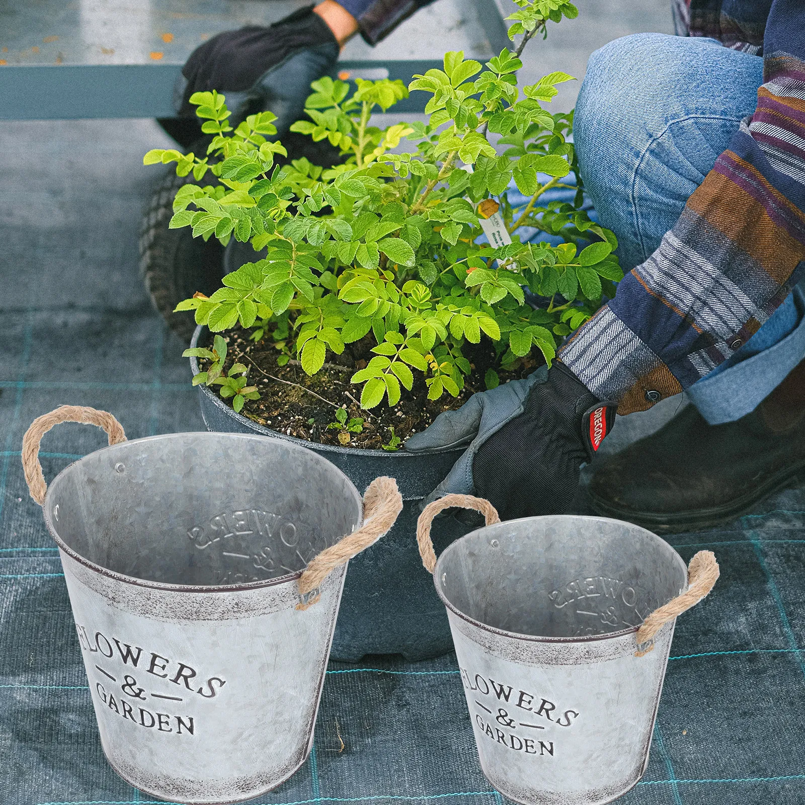 

Набор из 3 прочных железных цветочных горшков с веревочными ручками, стильные контейнеры для растений для дома, сада, магазина, декора, подарок для любителей растений