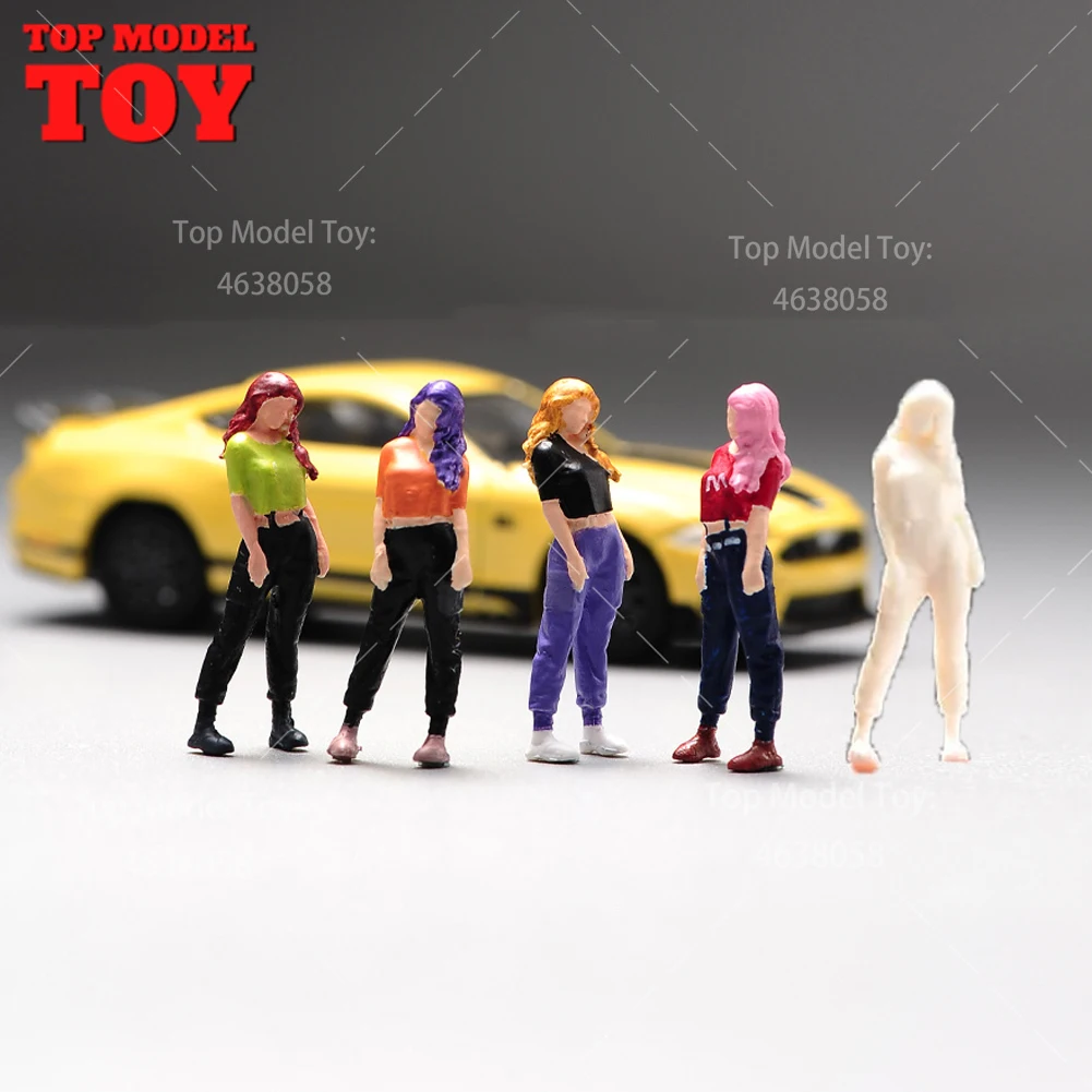 Painted Miniatures 1/64 Vest Punk Girl Bikini Beauty Woman Female Scene Figure Accessory Unpainted Model For Cars Decoration