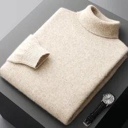 100% Pure Wool One-Piece Ready-to-wear Men's High Lapel Pullover Autumn and Winter Basic Knitted Versatile Sweater Casual Large