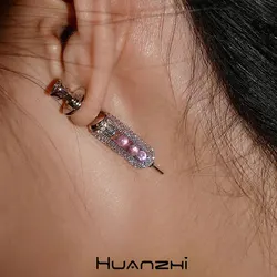 Exaggerated Crystal  Pink Pearl Pill Metal Earring for Women Girl Luxury Harajuku Y2K Unique Jewelry HUANZHI 2024 NEW INS