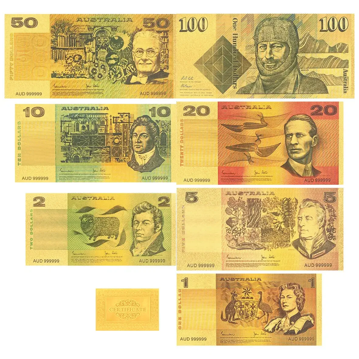 20 designs Australia Banknote 100 Dollar Gold Plated Colorful AUD Gold Foil Banknote Currency for Collection and gift